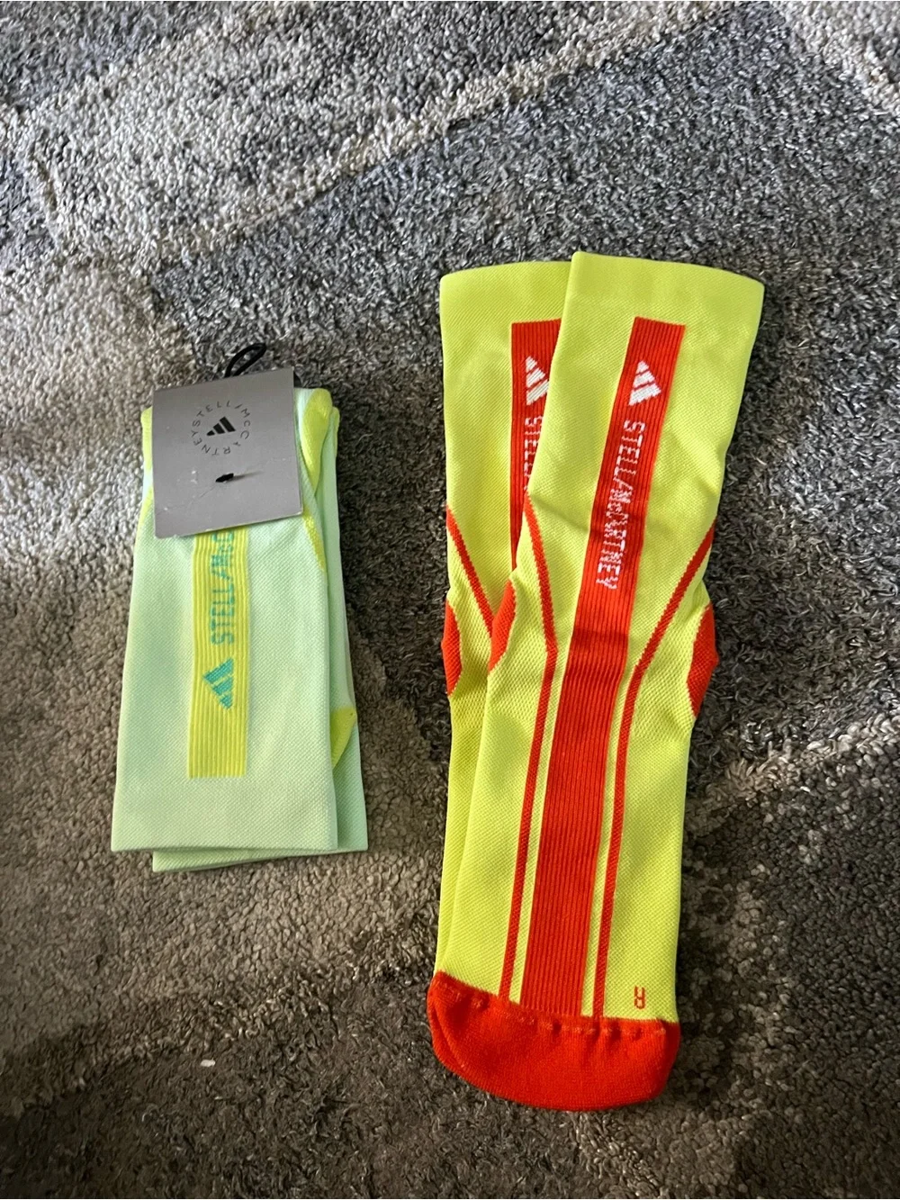 Adidas by Stella McCartney Neon Lime Crew Socks with Red Accents